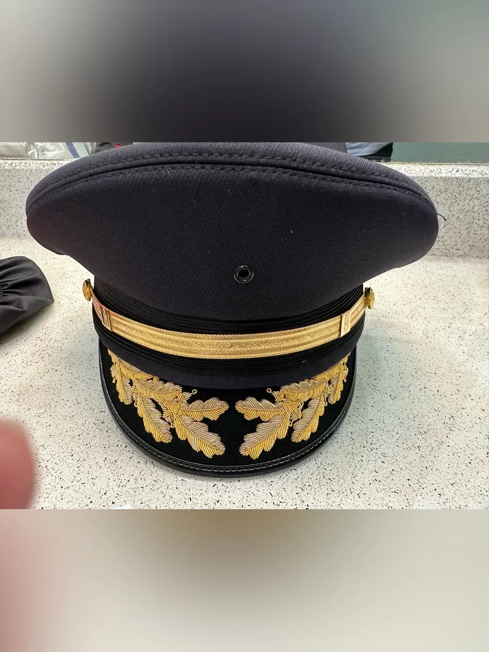 Gold-Embroidered Black Officer Style Dress Cap with cap cover 7 1/8